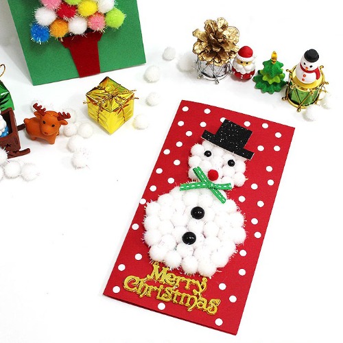  스쿨아트 크리스마스 반짝이 솜방울눈사람 카드만들기(1인용)