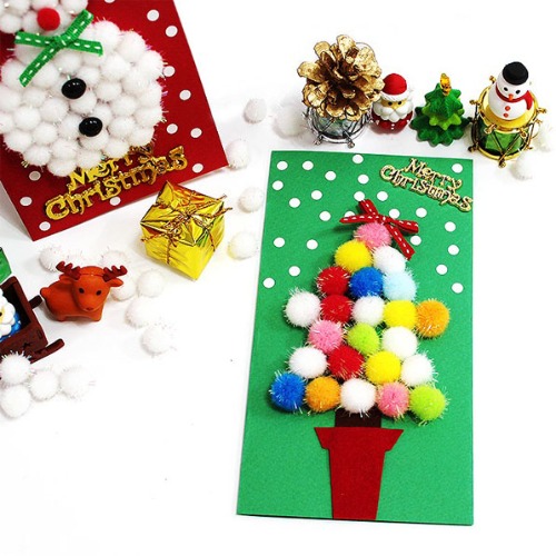  스쿨아트 크리스마스 반짝이 솜방울트리 카드만들기(1인용)